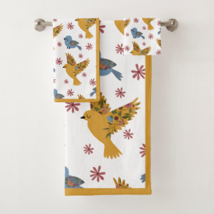 Floral Birds  Bath Towel Set