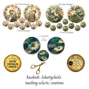 Floral Birds Daisies 12 inch circles & coasters Wrapping Paper Sheet