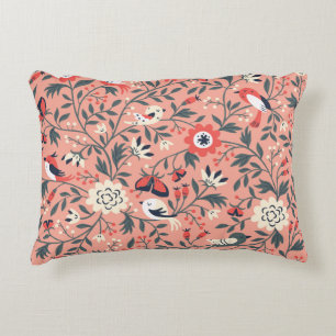 Floral Birds Hand Drawn Vintage Accent Pillow