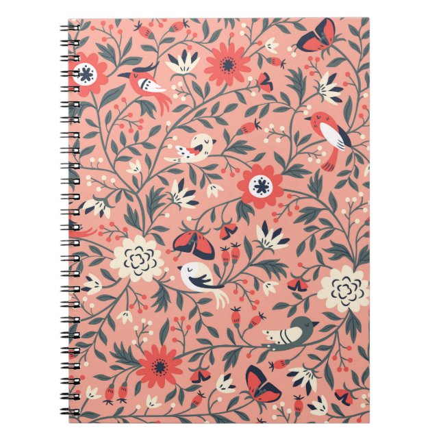 Floral Birds Hand Drawn Vintage Notebook (Front)