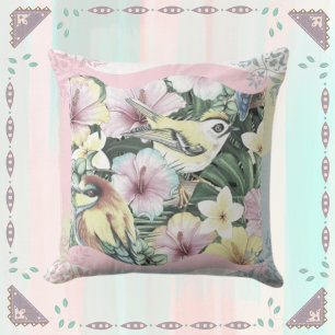 Floral Birds Pastels Throw Pillow