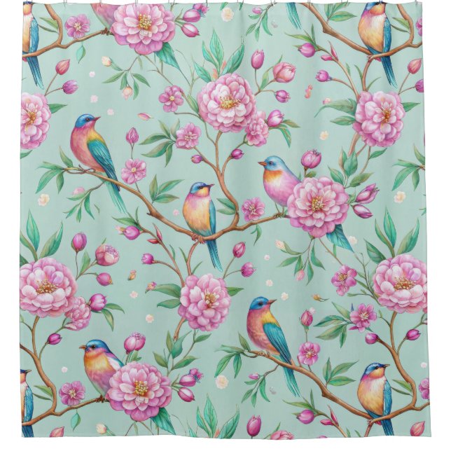 Floral Birds Pattern on Mint Background (Front)