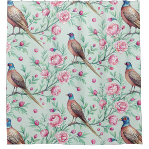 Floral Birds Pattern on Mint Background (2)