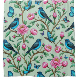 Floral Birds Pattern on Mint Background (4)