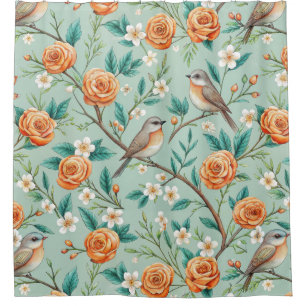 Floral Birds Pattern on Mint Background (6)