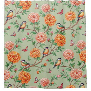 Floral Birds Pattern on Mint Background (7)