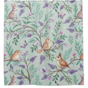 Floral Birds Pattern on Mint Background (9)