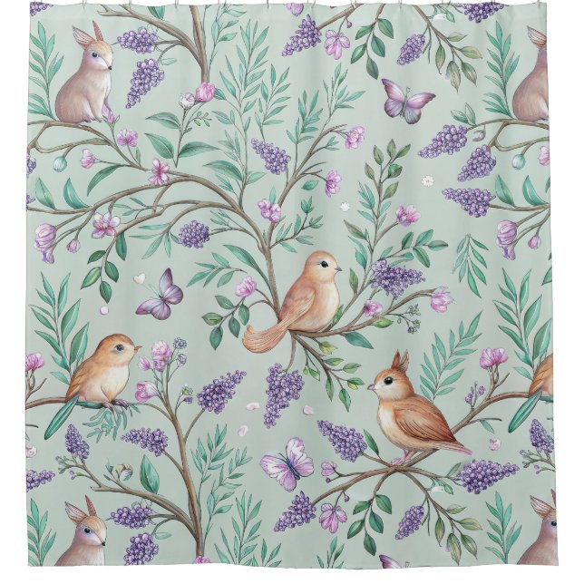 Floral Birds Pattern on Mint Background (9) (Front)