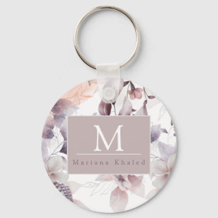 Floral Birds Purple and white nature baby shower   Keychain