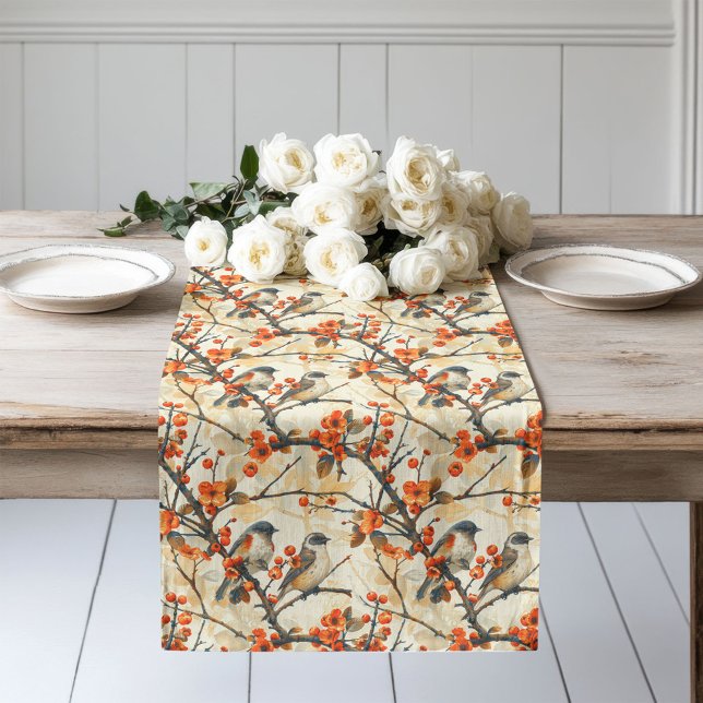 Floral Birds Table Runner Cozy Fall Dining Accent (Floral Birds Table Runner Cozy Fall Dining Accent)
