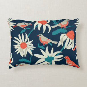 Floral Birds: Vintage Seamless Design. Accent Pillow
