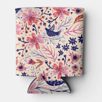 Floral, birds, vintage seamless pattern. can cooler
