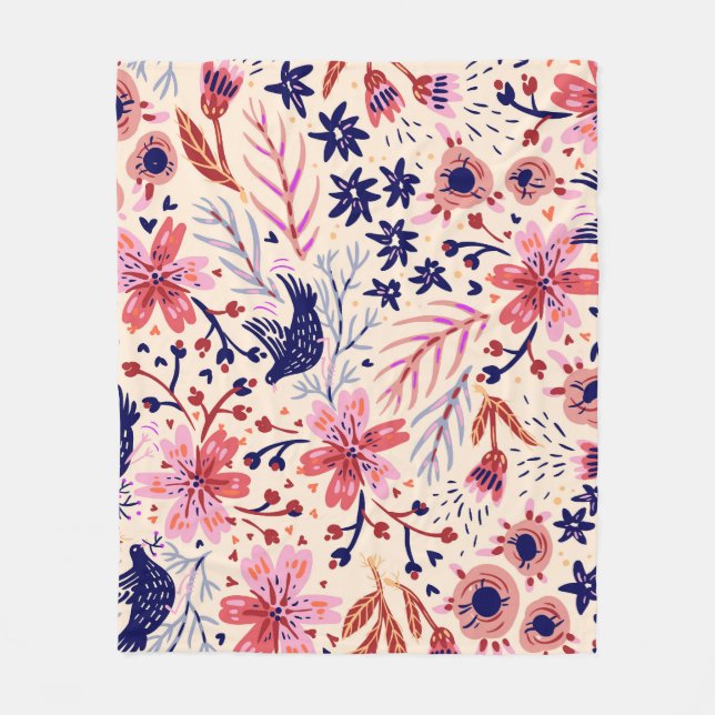Floral, birds, vintage seamless pattern. fleece blanket (Front)