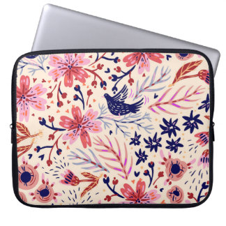Floral, birds, vintage seamless pattern. laptop sleeve