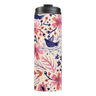 Floral, birds, vintage seamless pattern. thermal tumbler