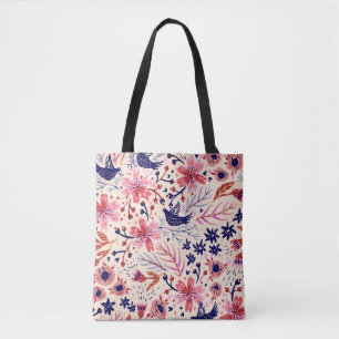 Floral, birds, vintage seamless pattern. tote bag