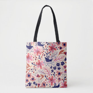 Floral, birds, vintage seamless pattern. tote bag