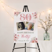 Floral Birthday Affiche de bienvenue, 80th Birthda