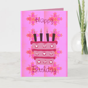 Floral Birthday Cake for Her/Girls Art Print Card