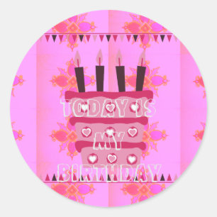 Floral Birthday Cake for Her/Girls Art Print Classic Round Sticker