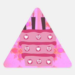 Floral Birthday Cake for Her/Girls Art Print Triangle Sticker