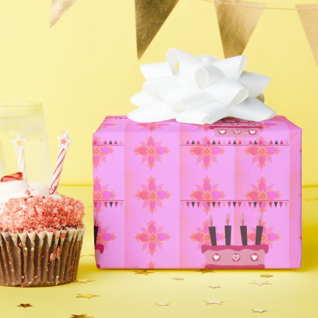 Floral Birthday Cake for Her/Girls Art Print Wrapping Paper (Birthday Party)