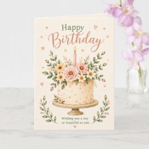 Floral Birthday Cake Watercolour Boho Card