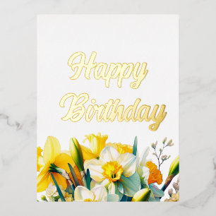 Floral Birthday  Foil Holiday Postcard