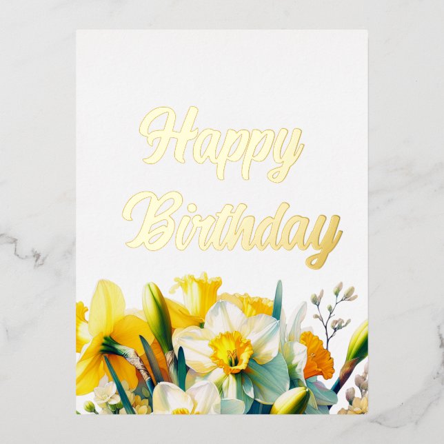 Floral Birthday  Foil Holiday Postcard (Front)
