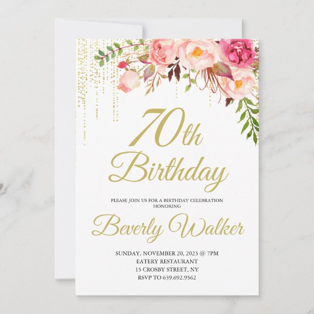 Floral Birthday Party 70th Birthday Invitation (Front)