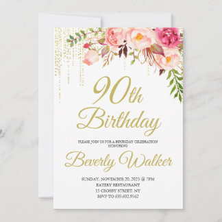 Floral Birthday Party 90th Birthday Invitation