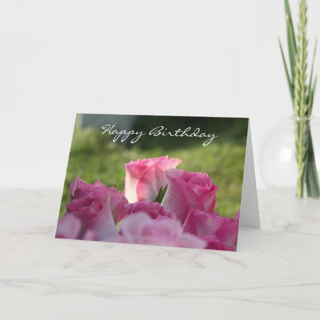 Floral Birthday, Pretty Pink Roses (blank inside) Card (Front)