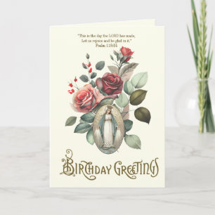 Floral Birthday Religious Virgin Mary Thank You Card