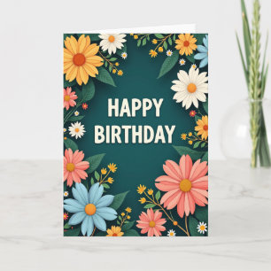 Floral Birthday Teal Blooms Card