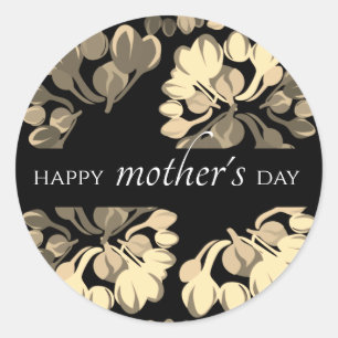 Floral Black and Beige Mother's Day Classic Round Sticker
