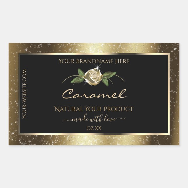 Floral Black and Gold Brown Glitter Product Labels (Front)