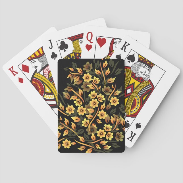Floral Black And Gold Elegant Playing Cards (Back)