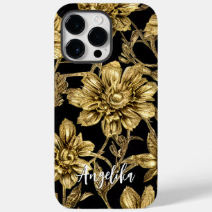 Floral Black and Gold Personalized Name Case-Mate iPhone 14 Pro Max Case