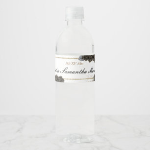 Floral Black and Gold Quinceañera Theme  Water Bottle Label