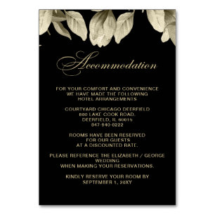 Floral Black and Gold wedding accommodation cards