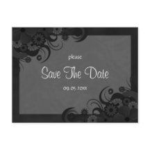 Floral Black and Grey Goth Save The Date Postcards