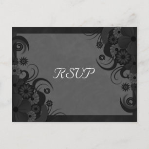Floral Black and Grey Gothic RSVP Reply Postcards