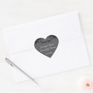 Floral Black and Grey Heart Wedding Favour Sticker