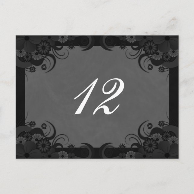 Floral Black and Grey Reception Table Number Cards (Front)