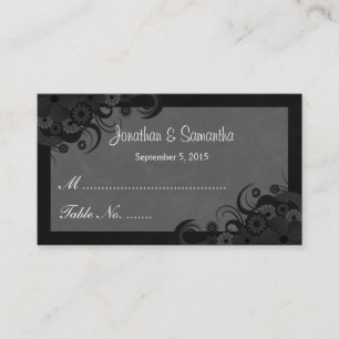 Floral Black and Grey Wedding Table Place Cards