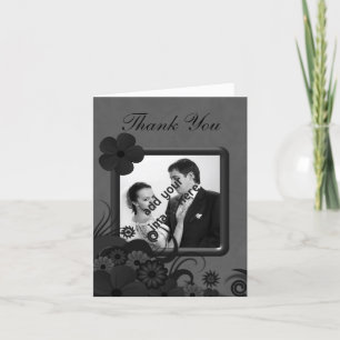 Floral Black and Grey Wedding Thank You Photo Card