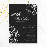 Floral Black and White 60th Birthday Invitation<br><div class="desc">Floral Black and White 60th Birthday Invitation. Our invitation design features a stunning black and white floral motif, blending simplicity with sophistication. The delicate floral motifs beautifully contrast against the crisp background, creating a look that is both simple and strikingly elegant. Join us for an unforgettable evening where every detail...</div>