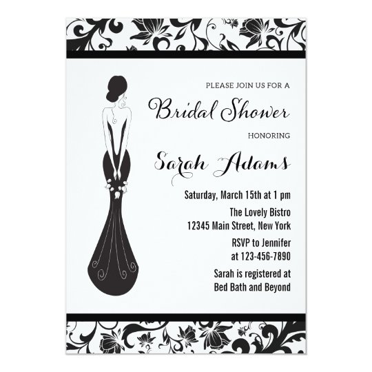 Floral Black and White Bridal Shower Invitation