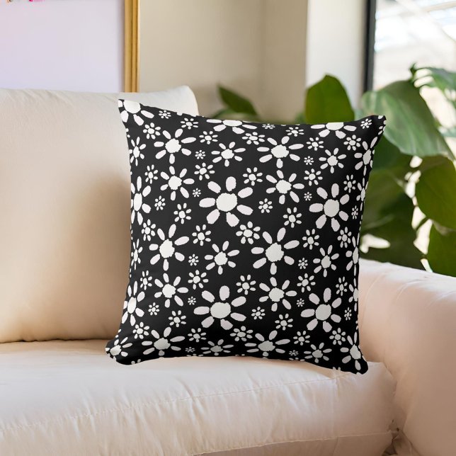 Floral Black and White Elegant Stylish Throw Pillow (Creator Uploaded)