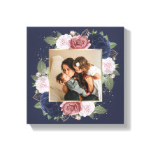Floral Black and White Family Photo On